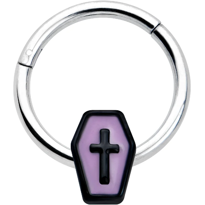 Bold Nose Rings for Stylish Impact -16 Gauge 3/8 Creepy Coffin Lt Purple Glow in Dark Hinged Segment Ring Bold Nose Rings for Stylish Impact -16 Gauge 3/8 Creepy Coffin Lt Purple Glow in Dark Hinged Segment Ring