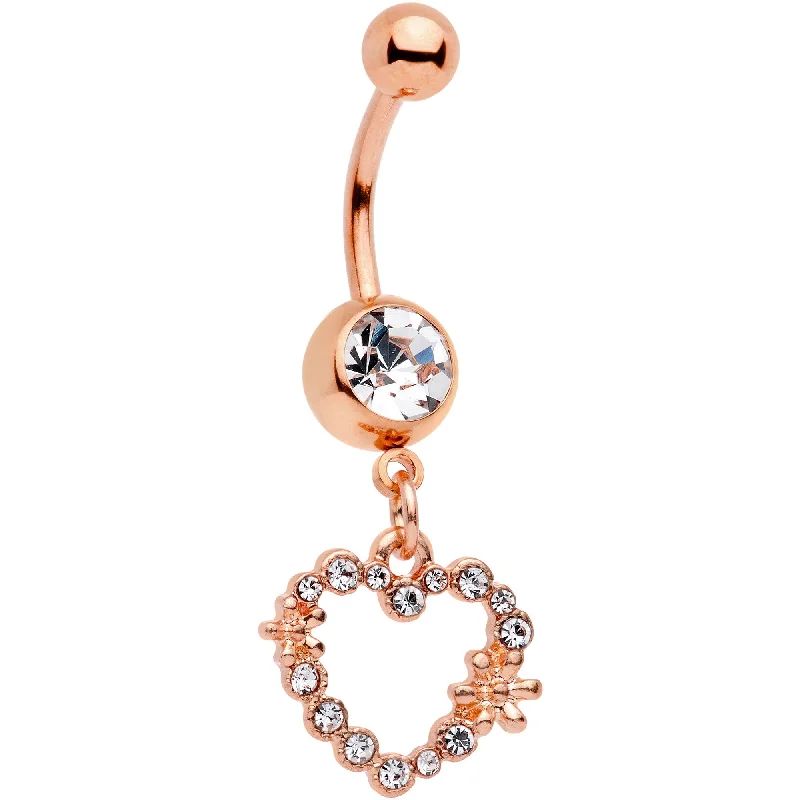 Comfortable Belly Rings for Casual Wear -14 Gauge 7/16 Clear Gem Rose Gold Tone Heart Dangle Belly Ring Comfortable Belly Rings for Casual Wear -14 Gauge 7/16 Clear Gem Rose Gold Tone Heart Dangle Belly Ring