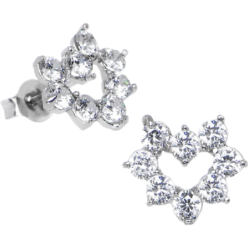 Women's Earrings – Elegant Designs for Every Personality--14kt White Gold Cubic Zirconia Heart Stud Earrings