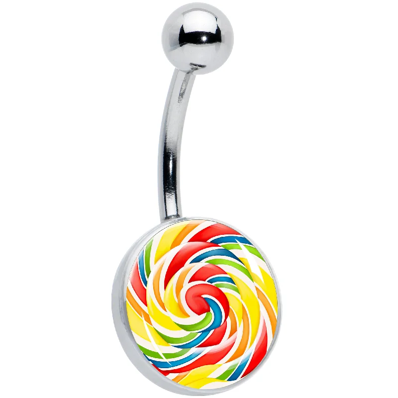 Comfortable Belly Rings for Bold Looks -Rainbow Swirl Lollipop Belly Ring