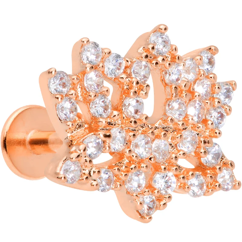 Timeless Lip Rings for Subtle Fashion16 Gauge 5/16 Clear CZ Gem Rose Gold Tone Lotus Flower Labret Monroe
