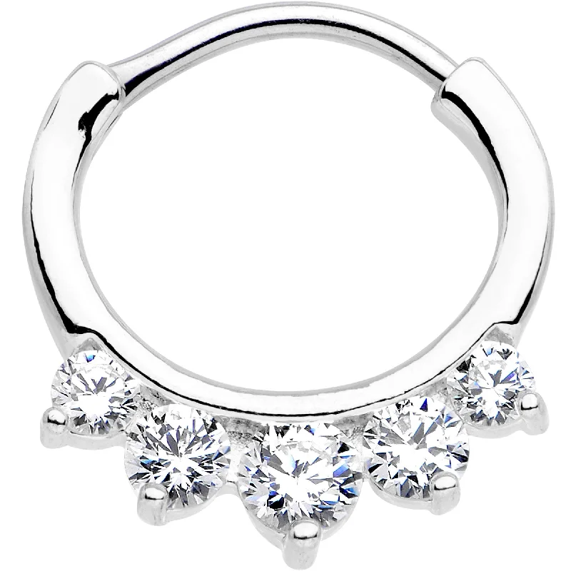 Comfortable and Stylish Nose Rings -16 Gauge 5/16 Clear CZ Gem Quintet Fan Septum Clicker Comfortable and Stylish Nose Rings -16 Gauge 5/16 Clear CZ Gem Quintet Fan Septum Clicker