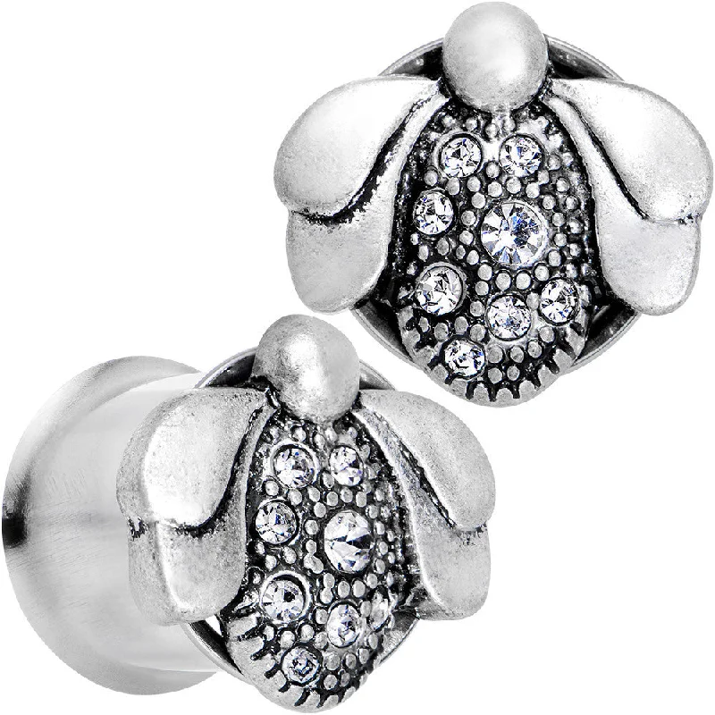 Women's Earrings – Elegant Designs for Every Personality--1/2 Clear Gem Steel Allow Me Ladybug Double Flare Tunnel Plug Set