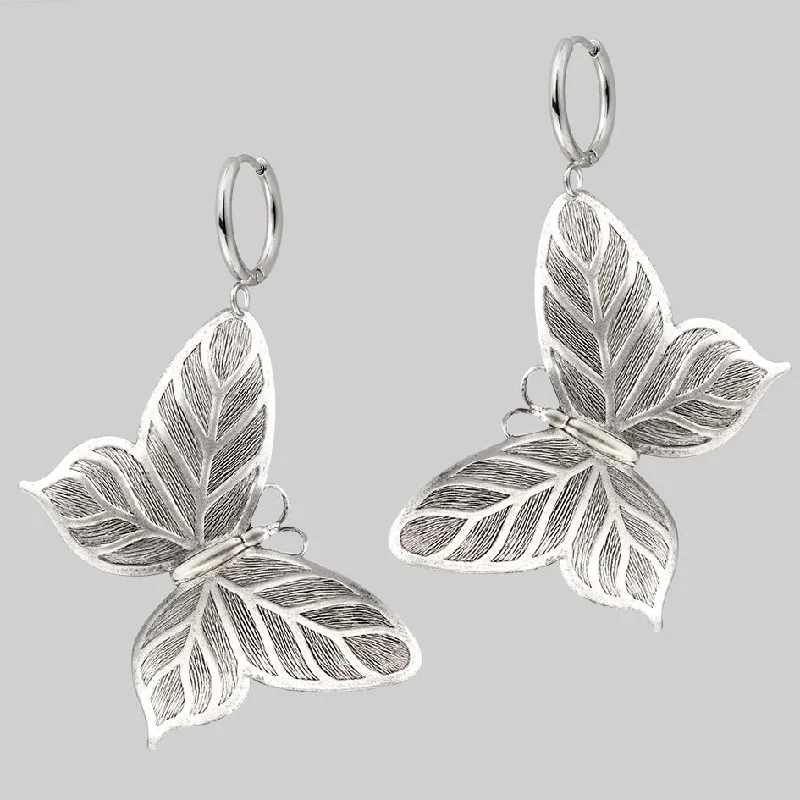 Women's Earrings – Elegant Designs for Every Personality--NEW DAWN. Huge Butterfly Hoop Earrings - Silver Women's Earrings – Elegant Designs for Every Personality--NEW DAWN. Huge Butterfly Hoop Earrings - Silver