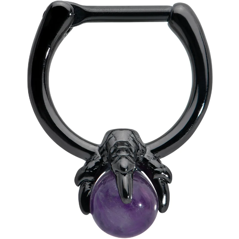 Women's Earrings – Elegant Designs for Every Personality--16 Gauge 5/16 Purple Amethyst Stone Black Claw Hand Cartilage Clicker