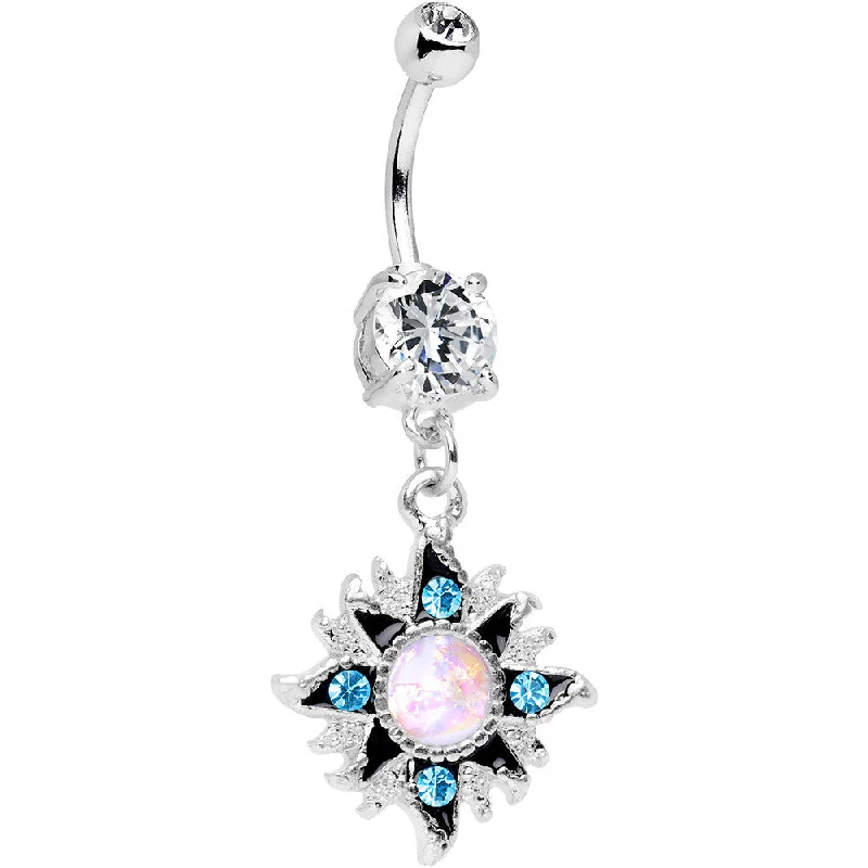Stylish Belly Rings for Active Lifestyles -Clear Accent Aurora Blue Gem Starburst Dangle Belly Ring Stylish Belly Rings for Active Lifestyles -Clear Accent Aurora Blue Gem Starburst Dangle Belly Ring