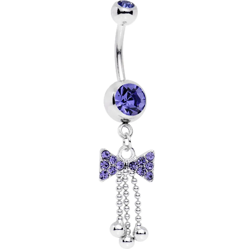 Beautiful Belly Rings for Elegant Style -Purple Gem Bashful Bow Tie Dangle Belly Ring Beautiful Belly Rings for Elegant Style -Purple Gem Bashful Bow Tie Dangle Belly Ring
