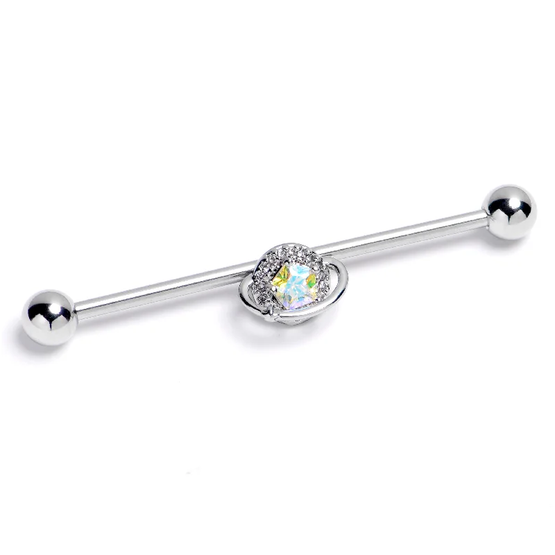 Women's Earrings – Elegant Designs for Every Personality--14 Gauge Aurora Gem Textured Saturn Industrial Barbell 38mm