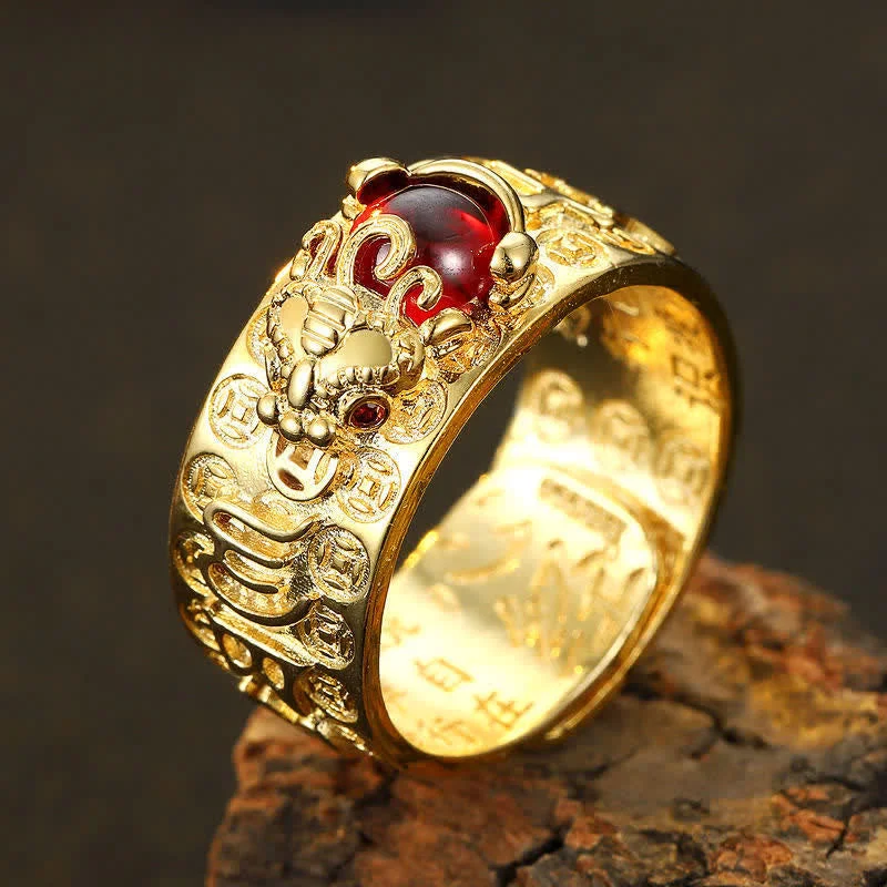Chic Women's Rings for Fashion-Forward Looks-Buddha Stones FengShui PiXiu Red Garnet Heart Sutra Wealth Ring Chic Women's Rings for Fashion-Forward Looks-Buddha Stones FengShui PiXiu Red Garnet Heart Sutra Wealth Ring