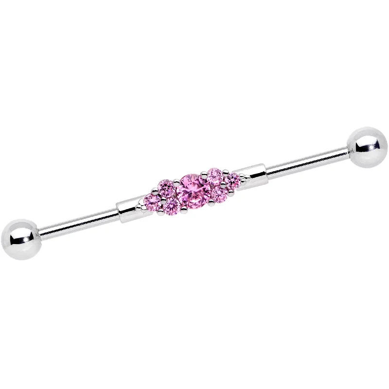 Women's Earrings – Elegant Designs for Every Personality--14 Gauge Pink CZ Gem Fashionista Industrial Barbell 38mm