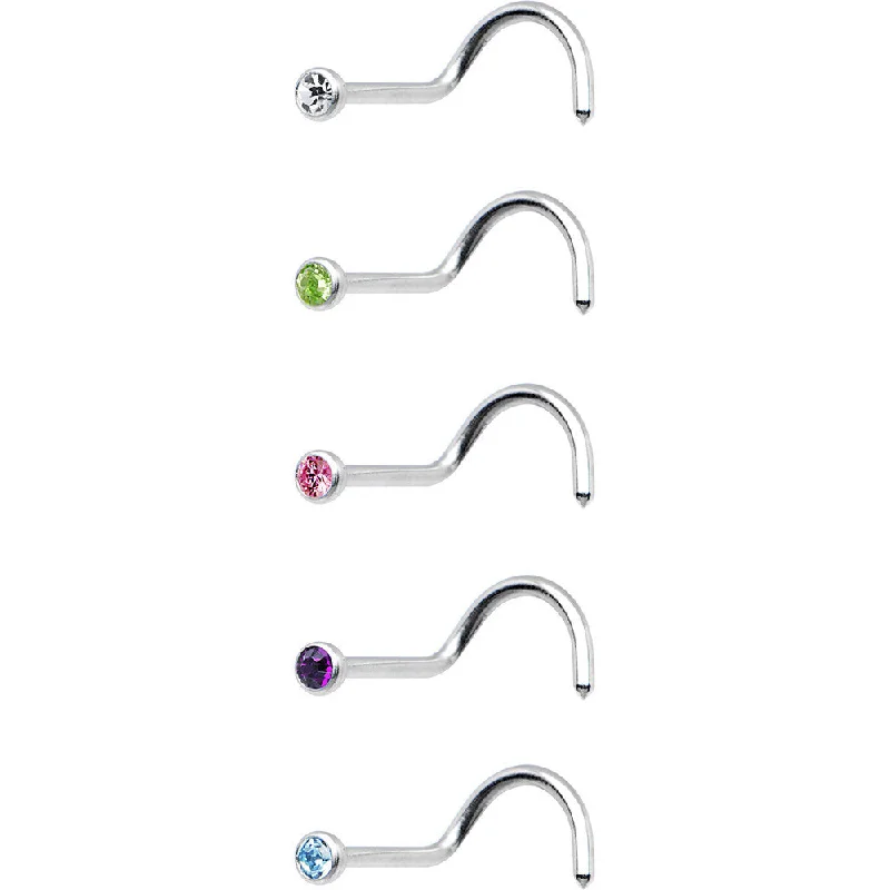 Beautiful Silver Nose Rings -20 Gauge Stainless Steel CZ Nose Ring Pack Set