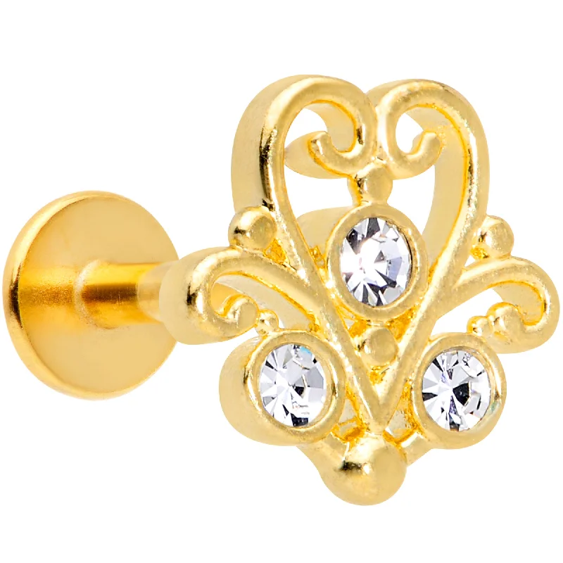 Classic Lip Rings with Unique Touches16 Gauge 5/16 Clear CZ Gem Gold Tone Fancy Heart Labret Monroe Tragus Classic Lip Rings with Unique Touches16 Gauge 5/16 Clear CZ Gem Gold Tone Fancy Heart Labret Monroe Tragus