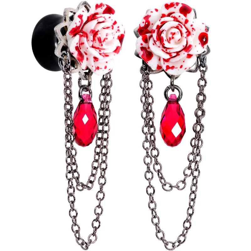 Women's Earrings – Elegant Designs for Every Personality--Blood Rose Dangle Plug Set Sizes 8mm to 20mm Created with Crystals