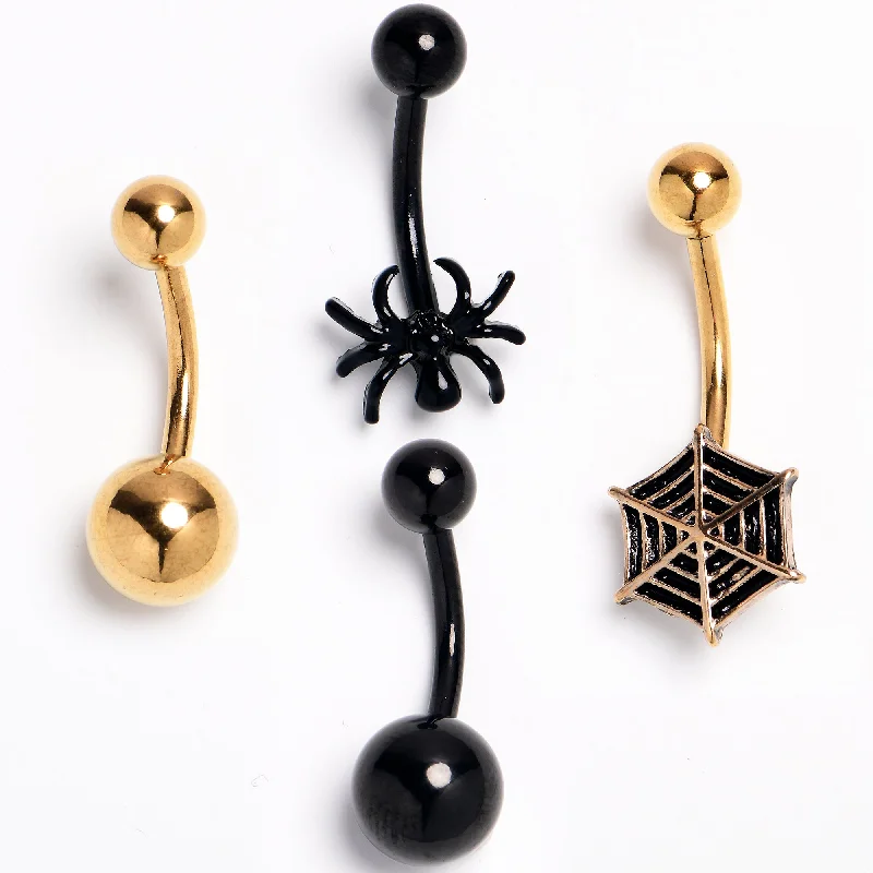 Custom Belly Rings for Unique Appeal -Gold Tone Black Web Spider Belly Ring Set of 4 Custom Belly Rings for Unique Appeal -Gold Tone Black Web Spider Belly Ring Set of 4