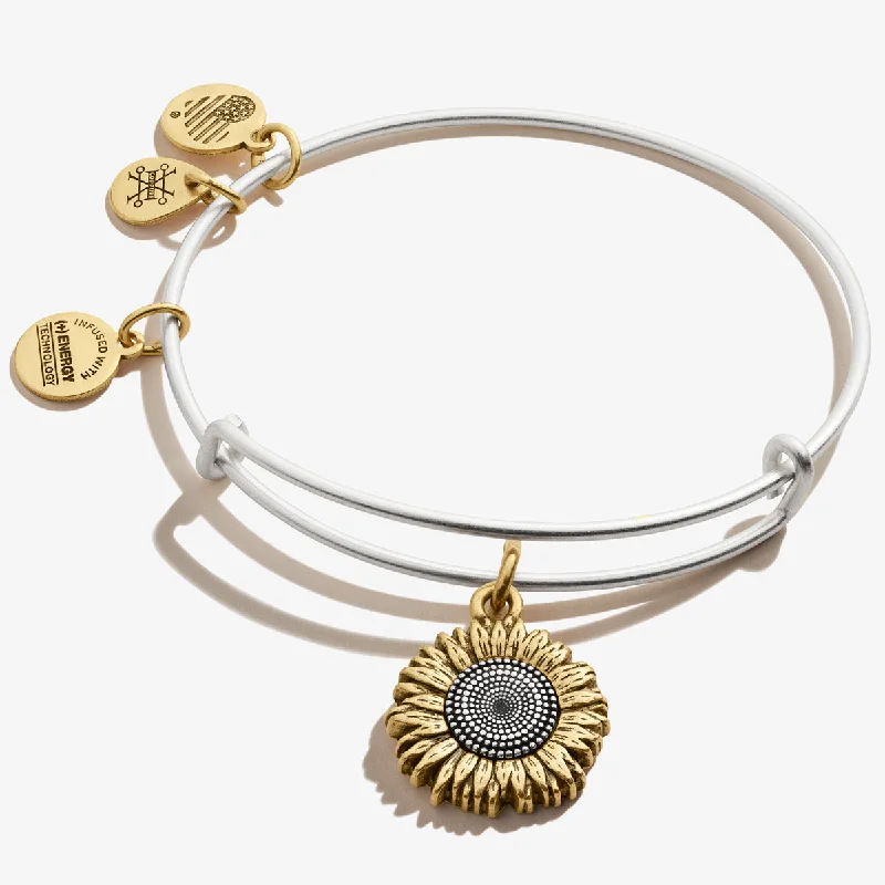 Women's Braided Bangles-Sunflower Charm Bangle