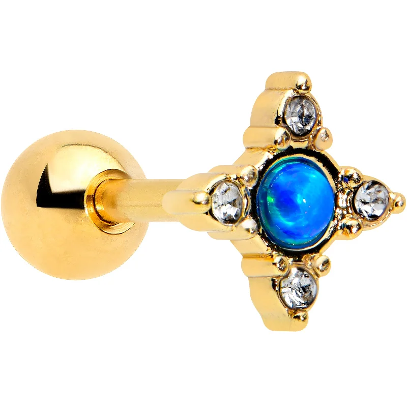 Women's Earrings – Elegant Designs for Every Personality--16 Gauge 1/4 Blue Synthetic Opal Gold Tone Rhombus Cartilage Earring Women's Earrings – Elegant Designs for Every Personality--16 Gauge 1/4 Blue Synthetic Opal Gold Tone Rhombus Cartilage Earring