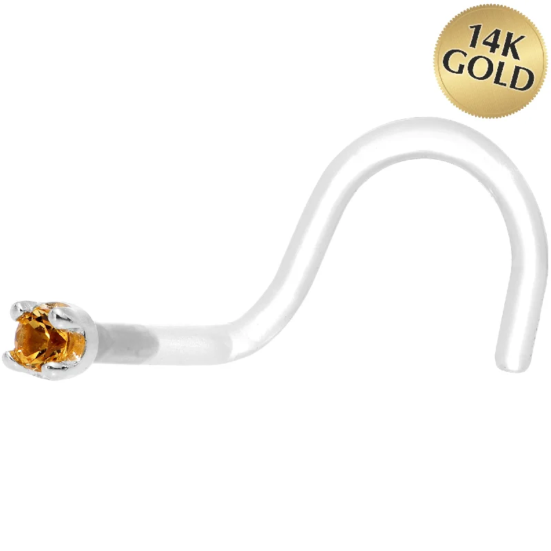 Nose Rings for Bold Fashion Choices -18 Gauge 1/4 White Gold 1.5mm Genuine Citrine Bioplast Nose Ring Nose Rings for Bold Fashion Choices -18 Gauge 1/4 White Gold 1.5mm Genuine Citrine Bioplast Nose Ring