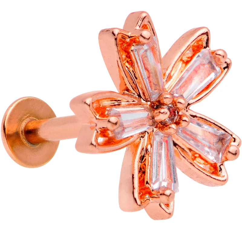 Elegant Lip Rings with Gorgeous Designs16 Gauge 5/16 Clear CZ Gem Rose Gold Tone Flower Labret Monroe Tragus