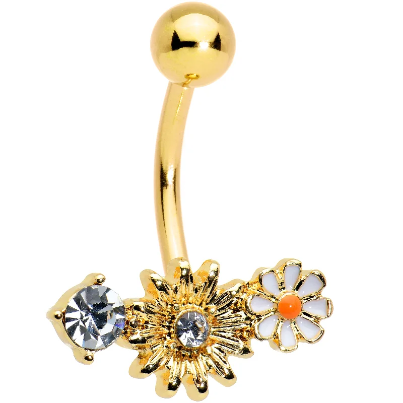 Custom Belly Rings for Unique Style -Clear Gem Gold Tone Sunny Day Daisy Flower Belly Ring Custom Belly Rings for Unique Style -Clear Gem Gold Tone Sunny Day Daisy Flower Belly Ring