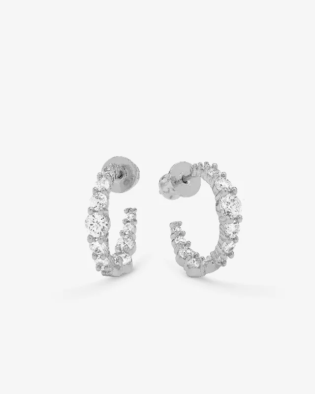 Women's Earrings – Elegant Designs for Every Personality--"Oh She Fancy" Graduated Hoops .75" - Silver|White Diamondettes Women's Earrings – Elegant Designs for Every Personality--"Oh She Fancy" Graduated Hoops .75" - Silver|White Diamondettes