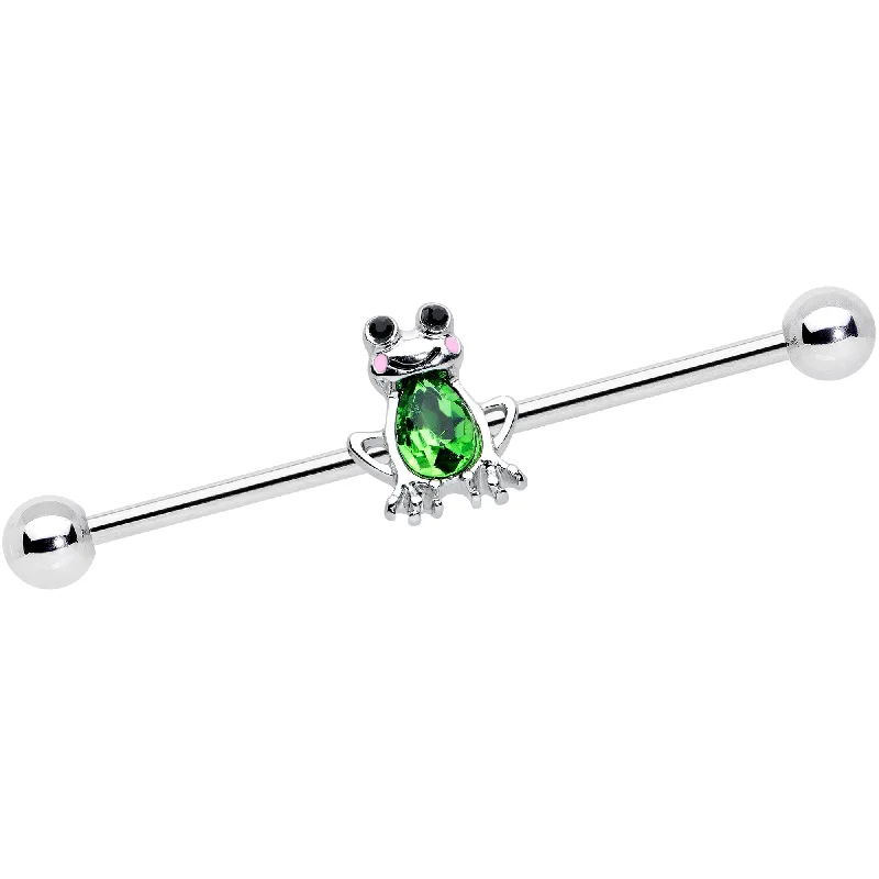 Women's Earrings – Elegant Designs for Every Personality--14 Gauge Light Green Gem Groovy Frog Industrial Barbell 38mm