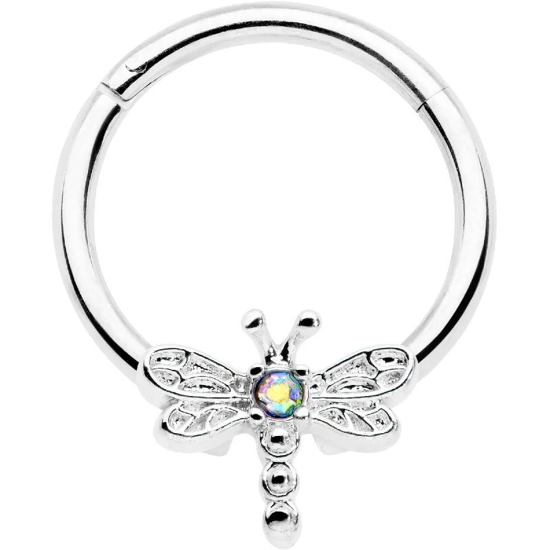 Women's Earrings – Elegant Designs for Every Personality--16 Gauge 3/8 Aurora Gem Dragonfly Flying Hinged Segment Ring