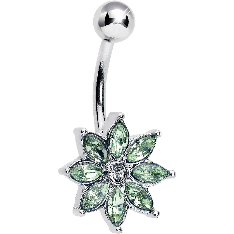 Unique Belly Rings with Creative Designs -Light Green Gem Flower Elegance Bloom Belly Ring Unique Belly Rings with Creative Designs -Light Green Gem Flower Elegance Bloom Belly Ring