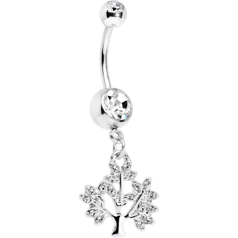 Stunning Belly Rings with Gorgeous Shine -Clear Gem Steel Tree of Life Dangle Belly Ring Stunning Belly Rings with Gorgeous Shine -Clear Gem Steel Tree of Life Dangle Belly Ring