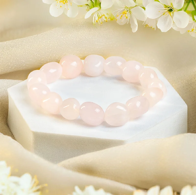 Personalized Bracelets for Men-Rose Quartz Tumble Natural Stone Elastic Bracelet