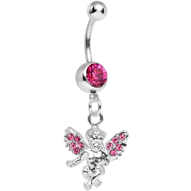Unique Belly Rings for Bold Fashion Choices -Pink Gem Thoughtful Cherub Dangle Belly Ring Unique Belly Rings for Bold Fashion Choices -Pink Gem Thoughtful Cherub Dangle Belly Ring