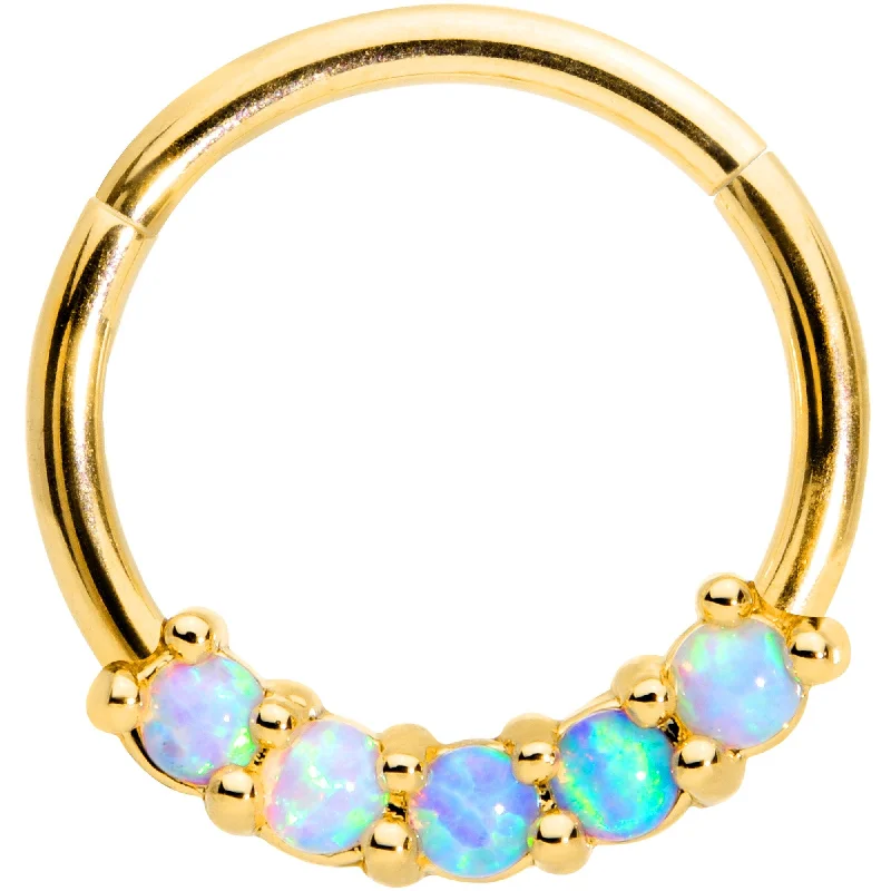 Lip Rings for Bold Fashion Statements16 Gauge 3/8 Five Synthetic Opal Gold Tone Hinged Segment Ring