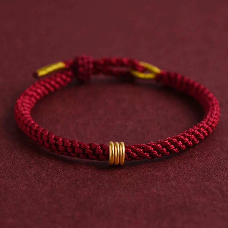 Affordable Silver Bracelets for Men-Buddha Stones 999 Gold Triple Ring Design Handmade Connection Braided Rope Bracelet Affordable Silver Bracelets for Men-Buddha Stones 999 Gold Triple Ring Design Handmade Connection Braided Rope Bracelet
