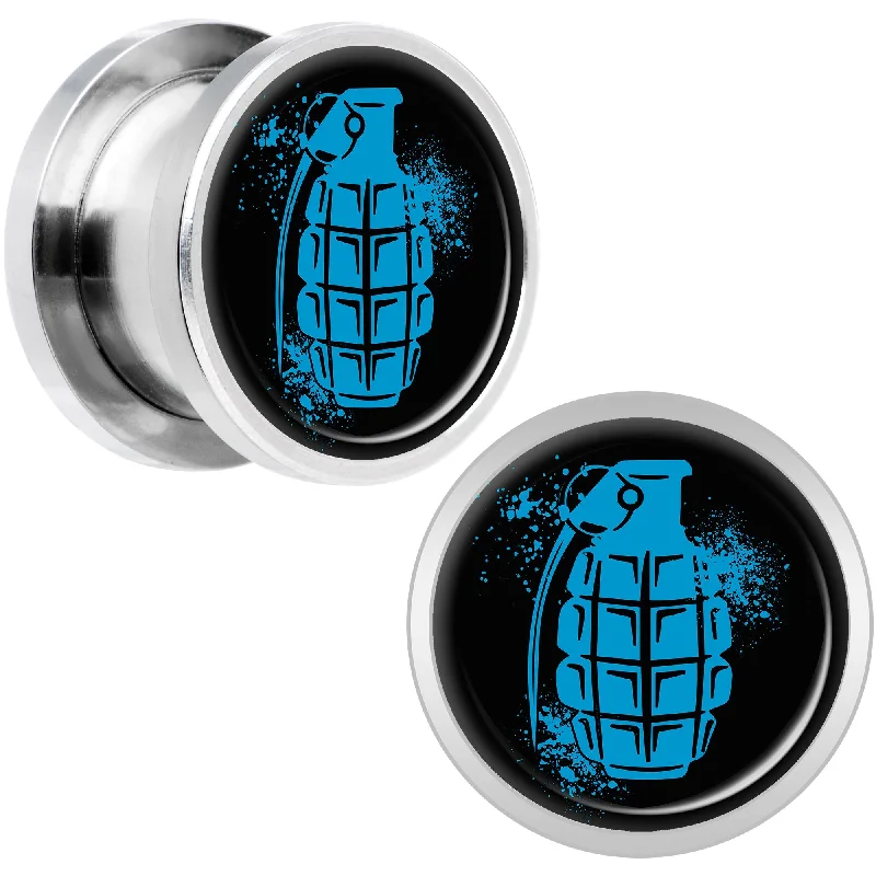 Women's Earrings – Elegant Designs for Every Personality--Blue Grenade Steel Screw Fit Plug Set 1/2