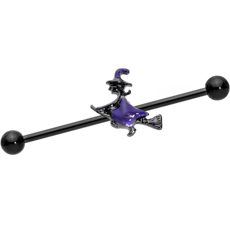 Women's Earrings – Elegant Designs for Every Personality--14 Gauge Blue Black Spooky Halloween Witch Industrial Barbell 38mm Women's Earrings – Elegant Designs for Every Personality--14 Gauge Blue Black Spooky Halloween Witch Industrial Barbell 38mm