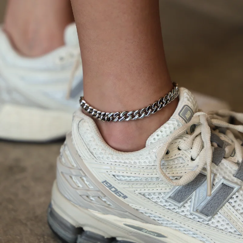 Elegant Gold Anklets for Luxury Fashion-Miami Cuban Anklet in White Gold- 8mm