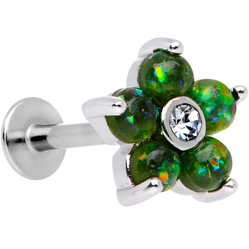 Women's Earrings – Elegant Designs for Every Personality--16 Gauge 5/16 Green Faux Opal CZ Flower Cartilage Tragus