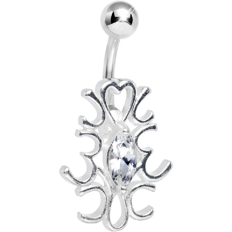 Comfortable Belly Rings for Active Fashion -Clear Gem Branches and Hearts Belly Ring Comfortable Belly Rings for Active Fashion -Clear Gem Branches and Hearts Belly Ring