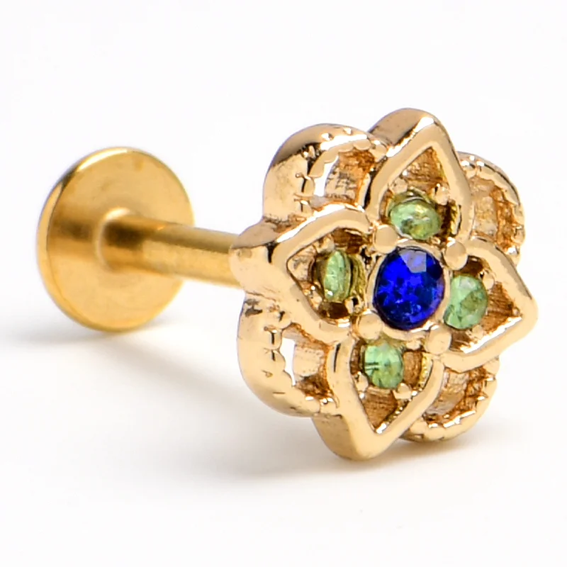 Lip Rings for Trendy Piercing Styles16 Gauge 5/16 Blue Gem Gold Tone Celtic Style Labret Monroe Tragus