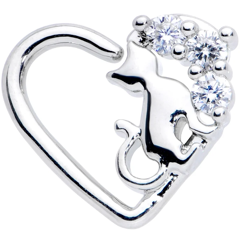 Unique Lip Rings with Contemporary Design16 Gauge 3/8 Clear CZ Gem Cat Heart Left Ear Closure Ring
