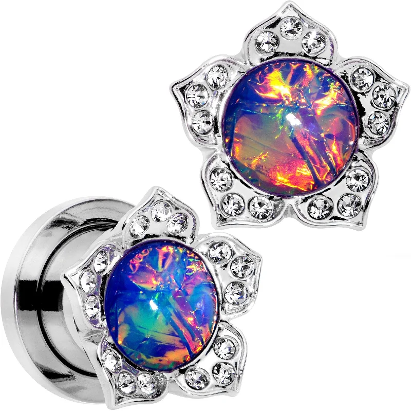 Women's Earrings – Elegant Designs for Every Personality--Purple Faux Opal Wild Flower Screw Fit Tunnel Plug Set 0 Gauge to 1" Women's Earrings – Elegant Designs for Every Personality--Purple Faux Opal Wild Flower Screw Fit Tunnel Plug Set 0 Gauge to 1"