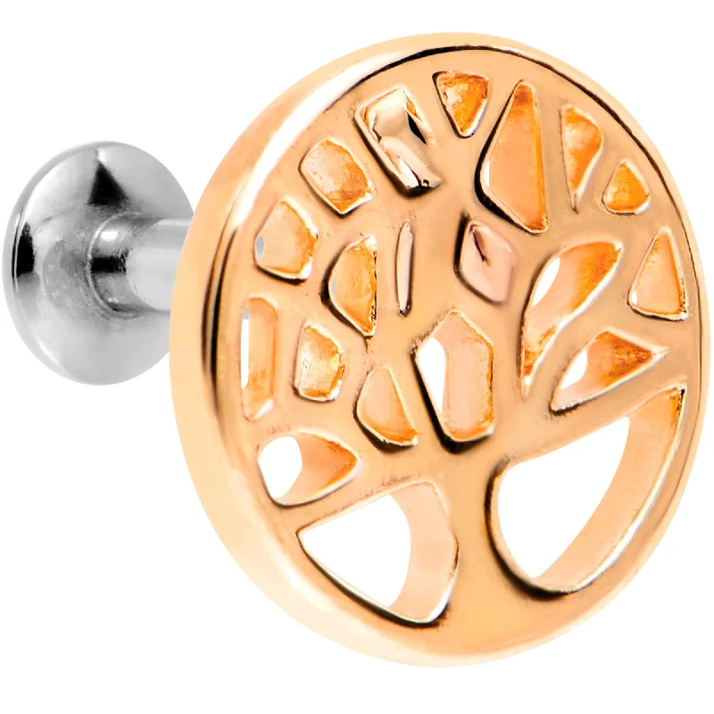 Women's Earrings – Elegant Designs for Every Personality--1/4 Rose Gold Tone Tree of Life Cutout Tragus Cartilage Earring
