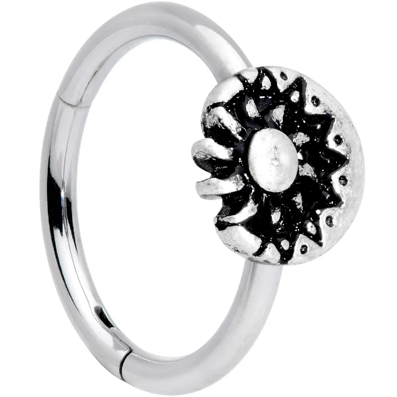 Designer Lip Rings for Luxurious Fashion16 Gauge 3/8 Moon Cradling Sun Hinged Segment Ring