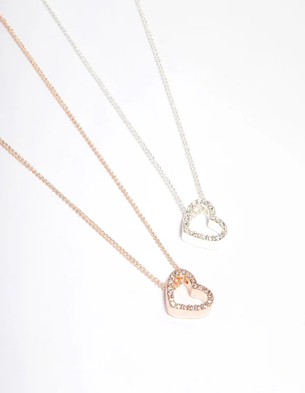 Shop Classic Women's Necklaces & Pendants with a Modern Twist-Mixed Metal Diamante Side Heart Necklace Pack Shop Classic Women's Necklaces & Pendants with a Modern Twist-Mixed Metal Diamante Side Heart Necklace Pack