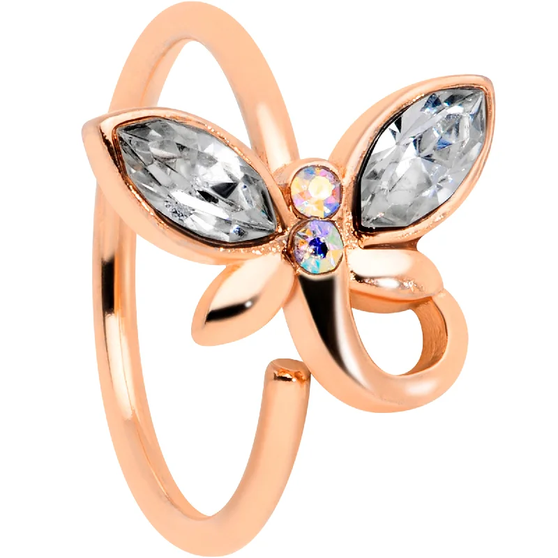 Artistic Designs for Nose Rings -18 Gauge 3/8 Clear Aurora Gem Rose Gold Tone Loop Butterfly Nose Hoop Artistic Designs for Nose Rings -18 Gauge 3/8 Clear Aurora Gem Rose Gold Tone Loop Butterfly Nose Hoop