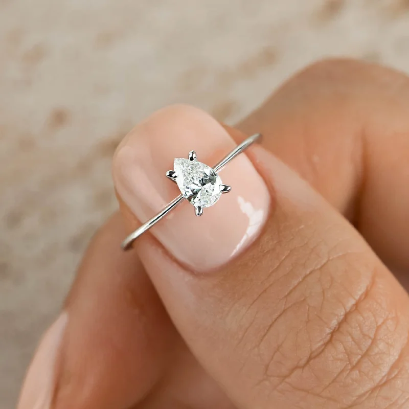 Chic Women's Rings for Fashion-Forward Looks-Pear Shaped Diamond Ring 14k White Gold - Martine Chic Women's Rings for Fashion-Forward Looks-Pear Shaped Diamond Ring 14k White Gold - Martine