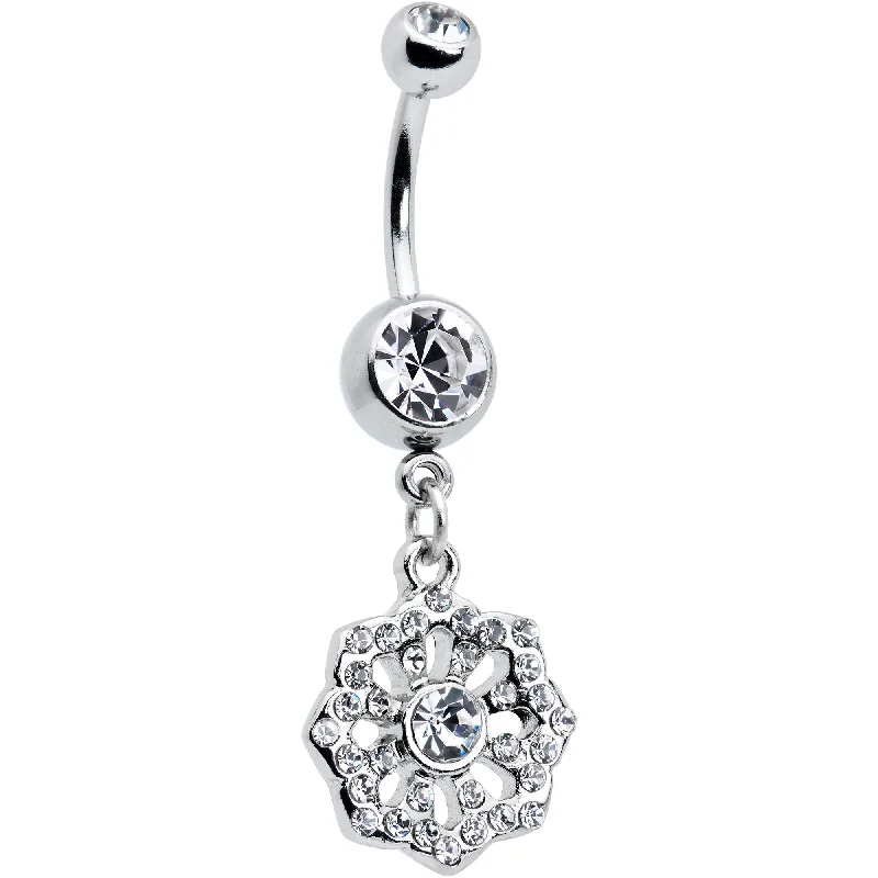 Belly Rings with Classic Design for Timeless Appeal -Clear Gem Baroque Fabulous Flower Dangle Belly Ring Belly Rings with Classic Design for Timeless Appeal -Clear Gem Baroque Fabulous Flower Dangle Belly Ring
