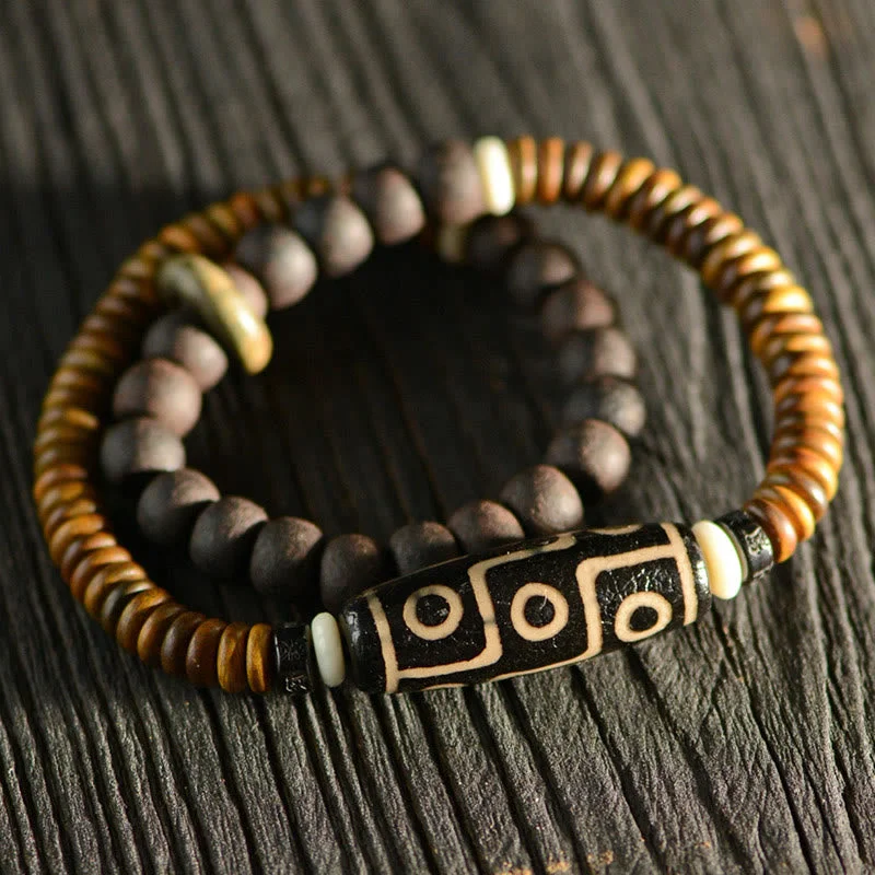 Men's Bracelets with Inspirational Symbols-Buddha Stones Tibetan Nine-Eye Dzi Bead Green Sandalwood Ebony Wood Peace Double Wrap Bracelet Men's Bracelets with Inspirational Symbols-Buddha Stones Tibetan Nine-Eye Dzi Bead Green Sandalwood Ebony Wood Peace Double Wrap Bracelet