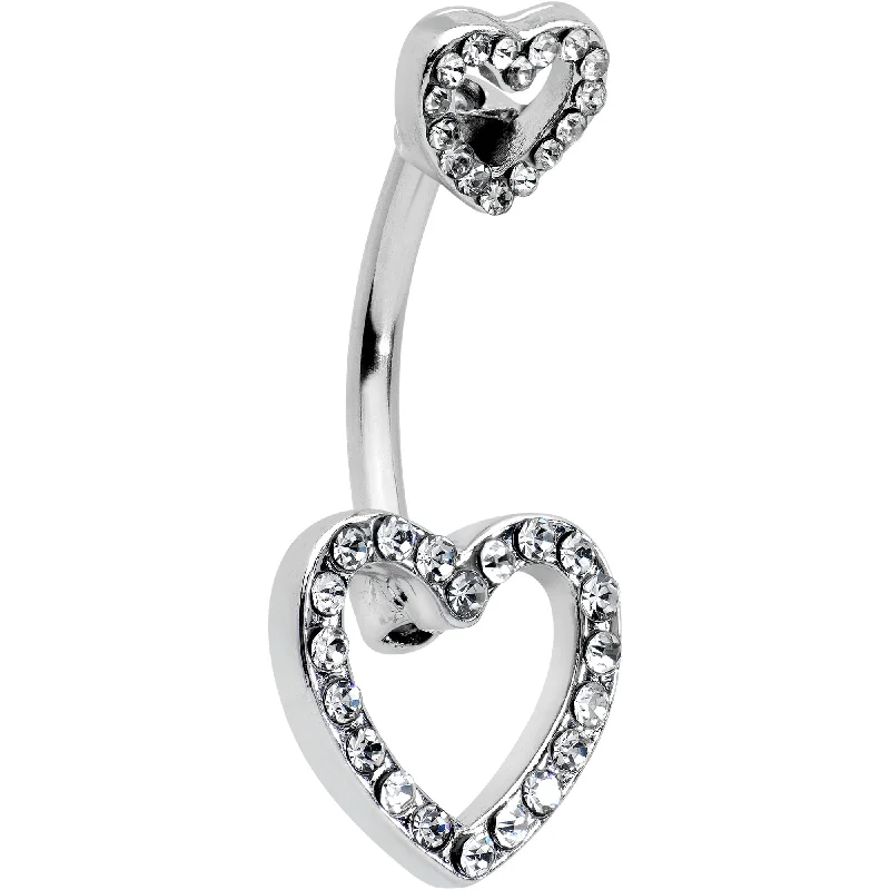 Beautiful Belly Rings for Elegant Style -Clear Gem Open Heart Valentine Double Mount Belly Ring Beautiful Belly Rings for Elegant Style -Clear Gem Open Heart Valentine Double Mount Belly Ring