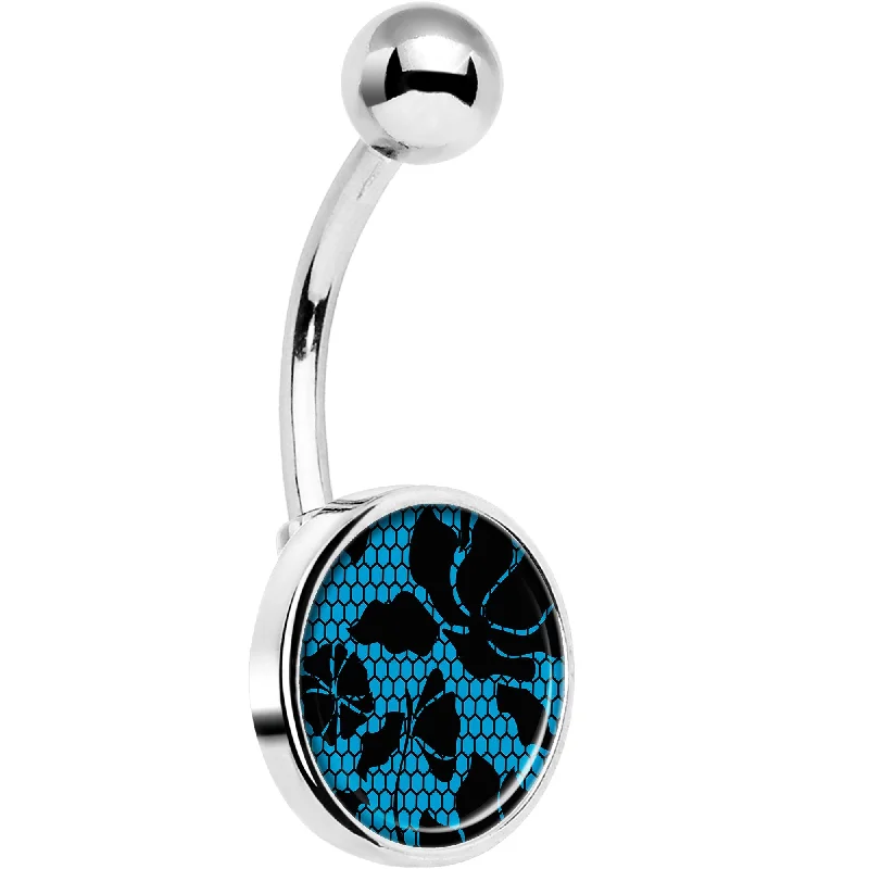 Belly Rings with Colorful Accents for Bold Style -Blue Floral Lace Belly Ring