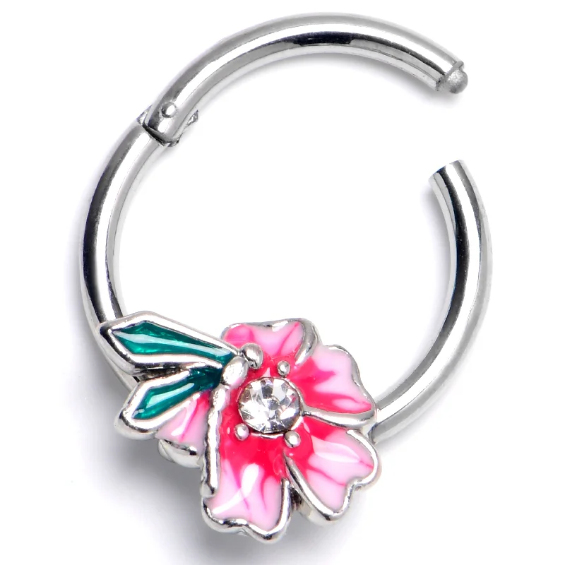 Unique Nose Rings for Chic Appeal -16 Gauge 3/8 Clear Gem Flower Pink Beauty Hinged Segment Ring Unique Nose Rings for Chic Appeal -16 Gauge 3/8 Clear Gem Flower Pink Beauty Hinged Segment Ring